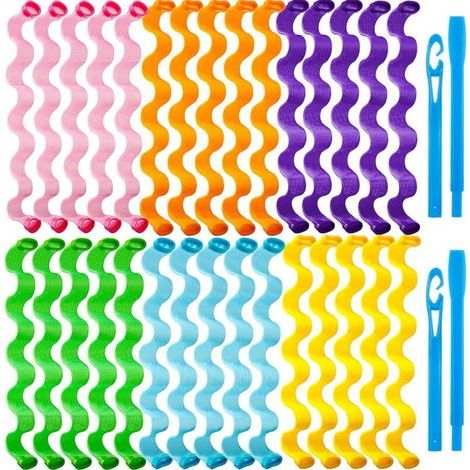 Kit de coiffure sans chaleur pour 30 bigoudis en spirale, avec 2 crochets de coiffage. (1/4)