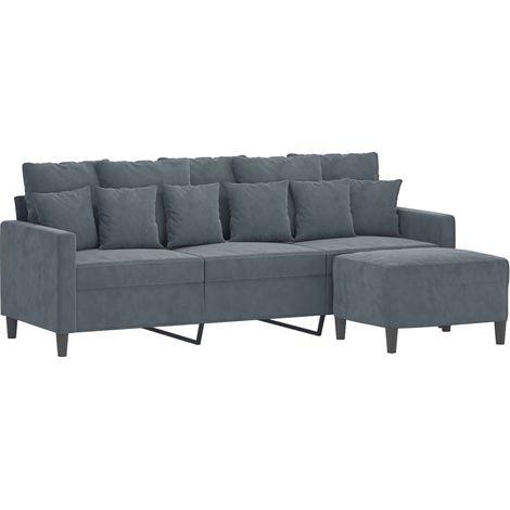 Sofá de 3 plazas con taburete de terciopelo gris oscuro 180 cm vidaXL (1/4)