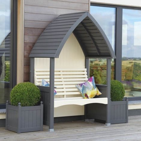 AFK Cottage Arbour Wooden Garden Seat Chair Bench Charcoal Grey & Cream FSC (1/2)