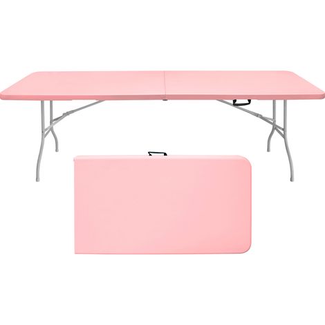 Table pliante portable d'extérieur 244 x 76 x 73,6 cm, plastique et acier, rose, OKWISH (1/5)