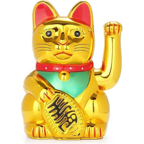 Chat Chinois de la Fortune à Polaire - Chat Porte-Bonheur Japonais Maneki-Neko pour Maison et Restaurant, en ABS, 20 x 15 cm, Doré (1/5)