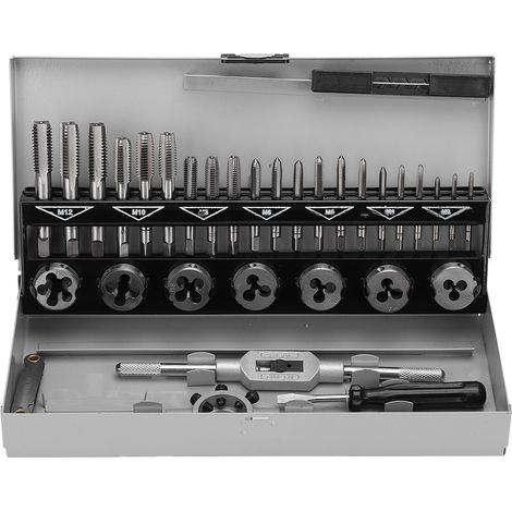 Jeu de 32 tarauds et filières en acier allié haute dureté, kit d'outils à main portable (1/5)