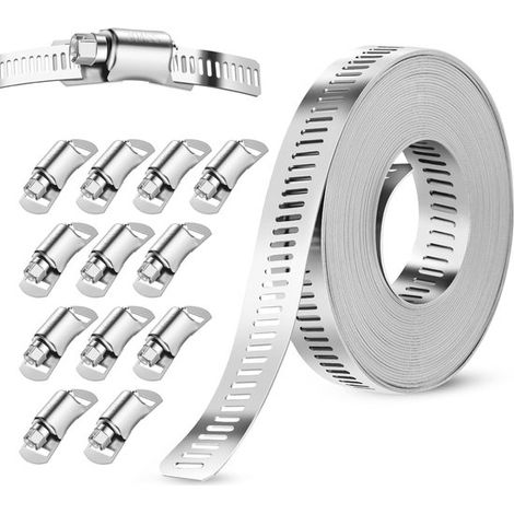 Universelles Schlauchschellen Set 500 cm mit 12 Bügelköpfen Schlauchschellen Rohrschelle Rohrhalterung Halterungen Schlauchschellen Set für Garte (1/5)