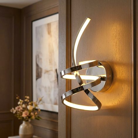 Wandlampe LED Wandleuchte Flurleuchte opal chrom Wohnzimmerlampe gedreht, Metall Aluminium, 18W 900lm warmweiß, BxH 16x35 cm (1/5)