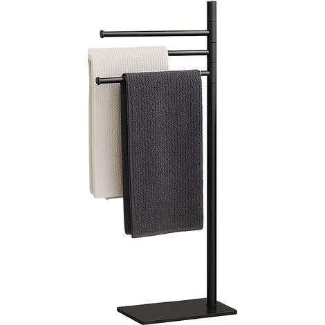 Relaxdays Portasciugamani a 3 Bracci Mobili, Piantana da Bagno, HLP: 83x33,5x14 cm, Porta Asciugamani in Metallo, Nero