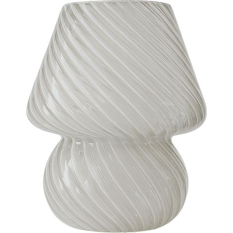 Lampada da tavolo Relaxdays, design a fungo, vetro, E27, lampada a batteria, HxD: 24 x 16 cm, funzione touch, bianca