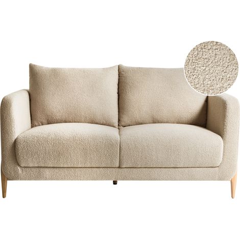 Sofá de 2 plazas tapizado de bouclé con reposabrazos patas de madera sala de estar beige Gimo (1/5)