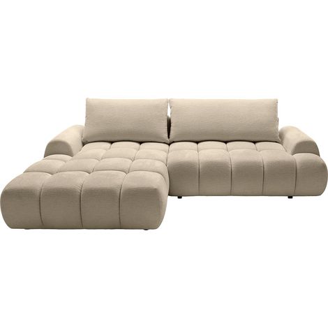 Canapé d'angle gauche convertible en tissu chenille taupe FARNETA (1/4)