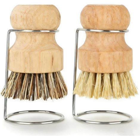 Set aus zwei kurzen Geschirrbürsten aus Holz mit Bambusgriffen, umweltfreundlich, hergestellt mit natürlichen Sisalborsten. (1/5)