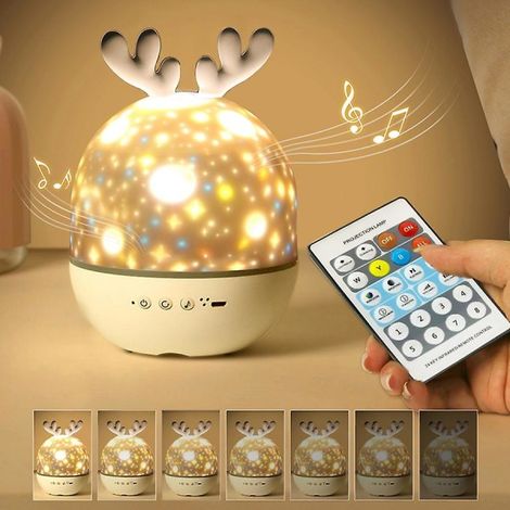 Lampe de nuit bébé projecteur étoiles, veilleuse musicale avec minuterie et télécommande, haut-parleur Bluetooth intégré (1/4)