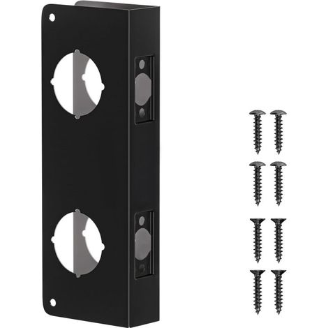 Door Reinforcement Plate – 4.4cm 1-3/4 Inch Flat Black Finish for Double Hole Handles – Reinforces Wood Metal Doors – Entry Lock Security (1/5)
