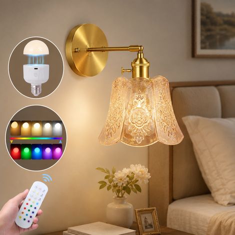 HEMVOR Applique murale rechargeable RGB CCT 4000 mAh avec télécommande E27 1 pièce doré (1/5)