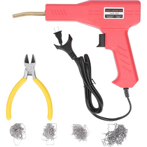 Kit de soudage pour pare-chocs de voiture 50 W, machine à souder le plastique avec pince et agrafes rouges, pour voitures et motos, prise plate 2 broches US 110 V (1/5)