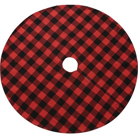 Tapis de sapin de Noël, 140 cm, à carreaux rouges et noirs, convient pour les décorations de Noël (140 cm). (1/5)