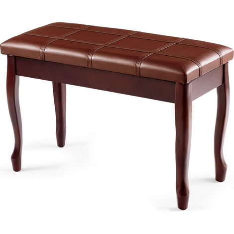 Goplus – Banc de piano double en bois massif – Siège rembourré cuir PU – Tabouret 2 places avec rangement – Charge max 180kg – Pieds incurvés (1/5)