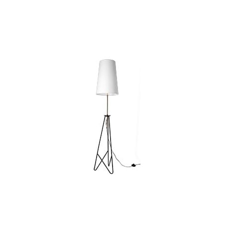 Lampadaire trépied noir/or abat-jour blanc E27 Taflo