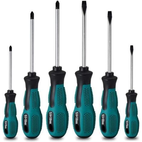 6-Piece Heavy Duty Chrome Vanadium Magnetic Screwdriver Set with 3 Flat and 3 Phillips Heads (1/4)