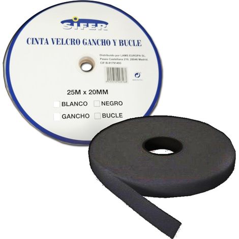 Nastro adesivo velcro SIFER femmina/anello nero 25 mx 20mm