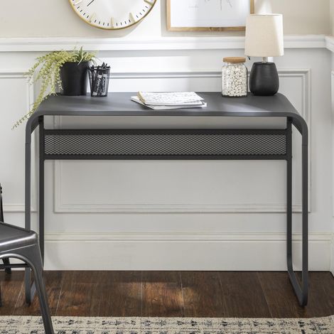 Office Computer Desk Metal Curved Top Gunmetal Grey Home Workstation Furniture (1/5)