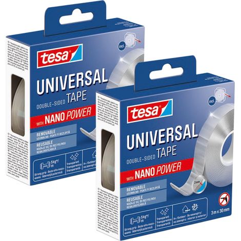 Cinta adhesiva de doble cara Tesa nano power, capacidad de carga 5 kg/m, montaje 3 m x 30 mm x 2 (1/5)