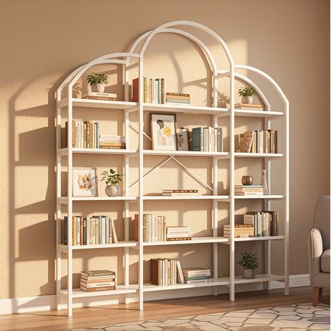 Scaffale 170 x 26 x 190 cm, 5 ripiani, metallo e MDF, bianco HAVRYA (1/5)