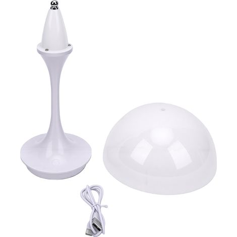 Lampe de table champignon nordique en forme de bourgeon, lumière d'ambiance 3 couleurs, contrôle tactile, batterie rechargeable USB, blanche. Idéale pour la chambre ou le bureau. (1/5)