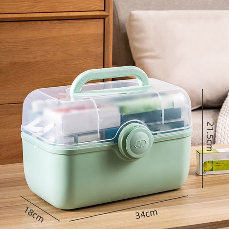 Boîte de rangement pour médicaments en plastique à plusieurs niveaux, grande capacité, verte (grande) (1/5)
