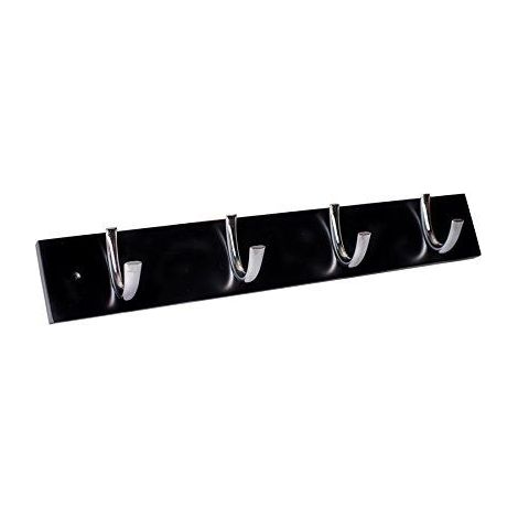 Bulk Hardware BH04670 Kleine, einzelne, geriffelte Haken auf schwarzer Schiene mit glanzendem Chrom-Finish