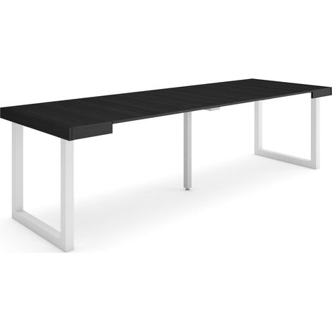 Skraut Home - Table console extensible, Console meuble, 260, Pour 12 personnes, Pieds bois massif, Style moderne, Noir (1/5)