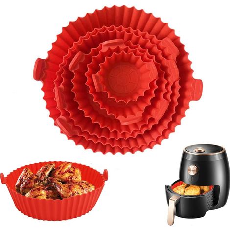 Moule pour Air Fryer,6 Pièces Silicone Air Fryer Mould,Panier Réutilisable Air Fryer (Rose),Panier Silicone Air Fryer Rond pour Autocuiseurs,Poêles,Fours Micro-ondes,Moule en Silicone pour Air Frye