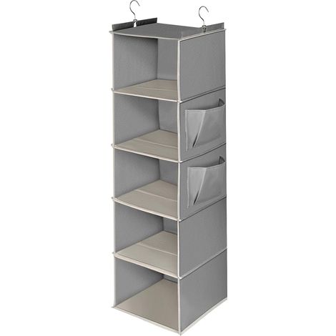 Estantería plegable de 5 niveles para armario con interior reforzado de tela, color gris.