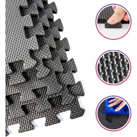 Tapis de fitness puzzle multi-usages en mousse EVA, 10 pièces, 30 x 30 cm, noir - (1/3)