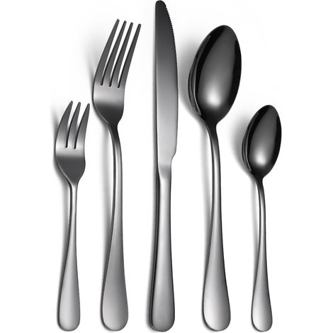 Repuesto para parrilla y plancha de asar, juego de cubiertos de acero inoxidable, 5 piezas, color negro