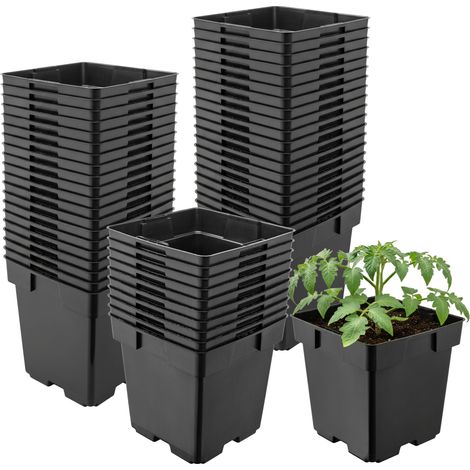 Garronda Pflanztopf Kunststoff 14 x 14 x 14 cm (2L) 50er Set eckig mit Drainagelöchern Blumentopf robust Pflanzentopf für Garten Gewächshaus Balkon Anzucht Innen Außenbereich Schwarz GD-0199