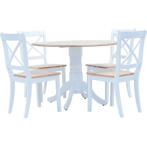 Ensemble Table + 4 chaises - Table à manger avec Chaises Bois d'hévéa Blanc et marron BV989629 - BonneVie (1/5)
