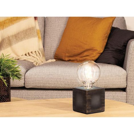 Tischlampen Sockel Würfel Grau mit E27 Fassung OHNE Leuchtmittel, Quadrat 9cm (1/4)