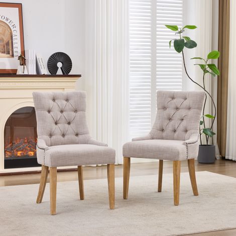 Fauteuil de salle à manger en tissu avec pieds KD et clous décoratifs – chaise rembourrée à monter, design moderne, lot de 2