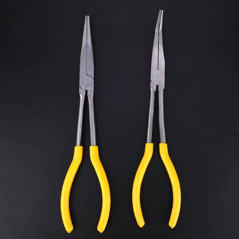2 Stück 11 Zoll lange Spitzzangen aus Kohlenstoffstahl, 45 Grad Biegewinkel, Werkstattausrüstung, Handwerkzeug (1/5)
