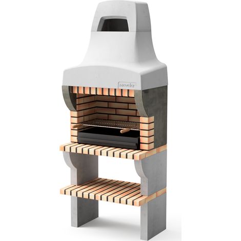 MOVELAR - Barbecue préfabriqué à bois et charbon de bois en béton réfractaire modèle Bailen Plus (Gris, Orange - 86,5 x 58 x 220 cm) REF: M00354 - Barbecue avec cheminée pour terrasse et jardin (1/5)