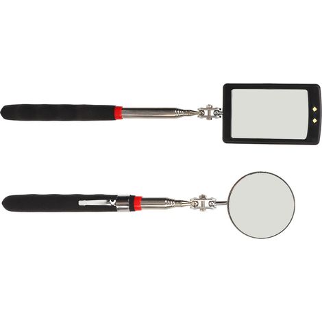 Ensemble de 2 miroirs d'inspection télescopiques avec éclairage LED, flexibles et rétractables, outils de ramassage ronds et carrés (1/5)
