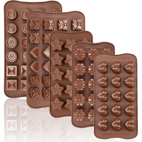 Moules à chocolat en silicone (lot de 5) à 93 cavités - 9 formes différentes pour la fabrication de bonbons, de bombes énergétiques, de truffes, de bougies et de savons. (1/5)