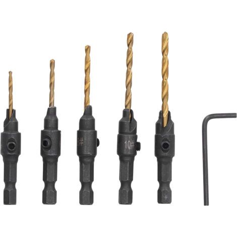 Kit d'outils de perçage HSS à tige hexagonale de 1/4 pouces, 5 pièces, foret à fraise pour le travail du bois (1/5)