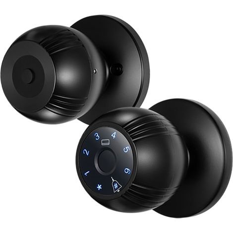 Serrure Connectée Intelligente Noire Aluminium Alliage Poignée Ronde Accès 5-en-1 Empreinte Code Carte Clé App Compatible Porte 40-60mm (1/4)