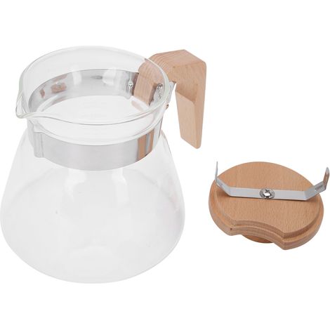 Cafetière à Déversement en Verre 600ml avec Poignée en Bois et Couvercle pour Maison et Bureau