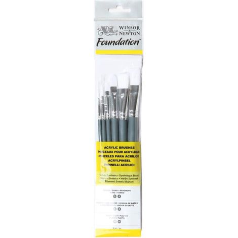 Pinceaux acryliques - Winsor & Newton - Set de 6 - Rond et plat - Idéal pour débutants - Mixte (1/2)