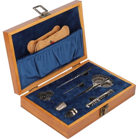 Ensemble de ciseaux à broder vintage en bois et acier inoxydable, coffret de couture, outils multifonctionnels de couture et de broderie argentés (1/5)