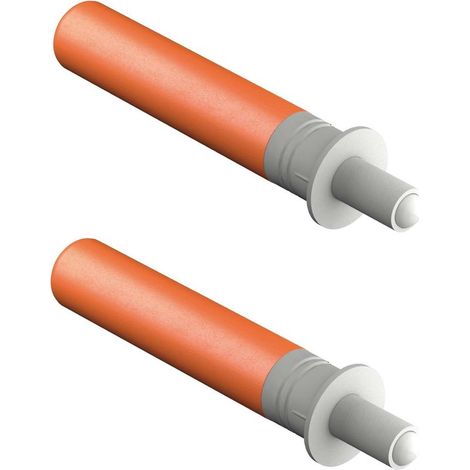 pistoni ammortizzatori per attutire la chiusura di ante, per installazione a parete laterale opposta al lato cerniera, in plastica grigia e arancione. Adattatore di supporto per chiusura mobili, ammor (1/3)