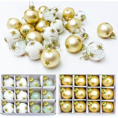 Boule De Noel Verre, Decoration Sapin De Noel, Decoration Noel Interieur Maison, 3cm 24 Pièces Kit Deco Noel Balls, Noël Arbre Decorer Boules En Verre Blanche Vert Doré Rouge Avec Coffret Ornement (1/5)