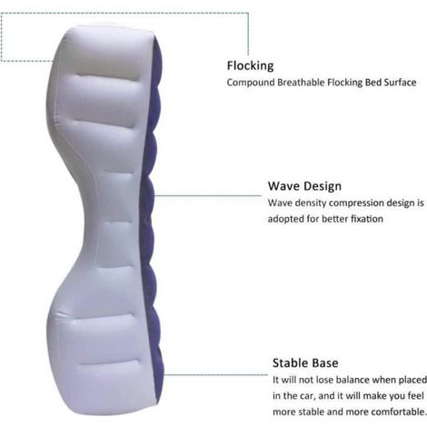 Matelas pneumatique voiture - Coussin siège arrière universel en PVC, bleu/noir, charge 300 kg (1/4)