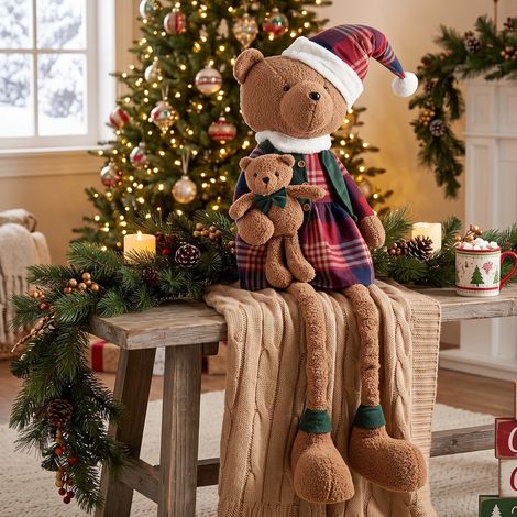 Orsacchiotto di peluche marrone in poliestere per decorazioni natalizie -Caramella (1/4)
